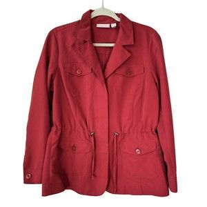 Chicos Cargo Jacket Sz 1 Cinch Waist Red Long Sleeve Holiday